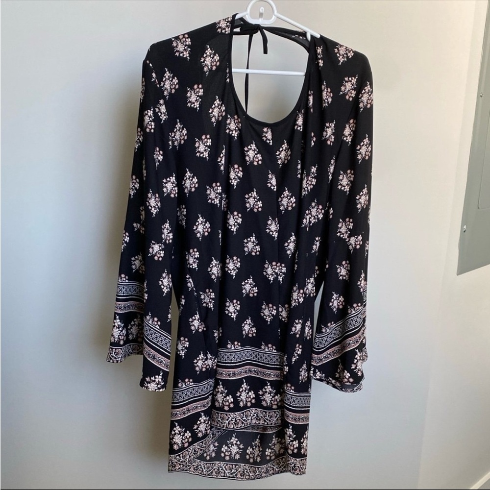 Black Floral Border Print Women's Dress